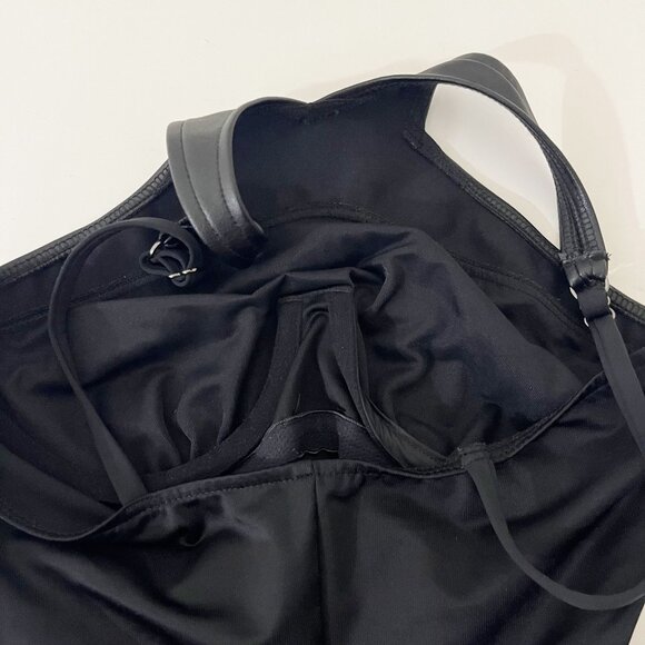 Magicsuit Black Faux Leather Trim Ruched Halter One Piece Swimsuit - Size US 8 - Picture 4 of 6